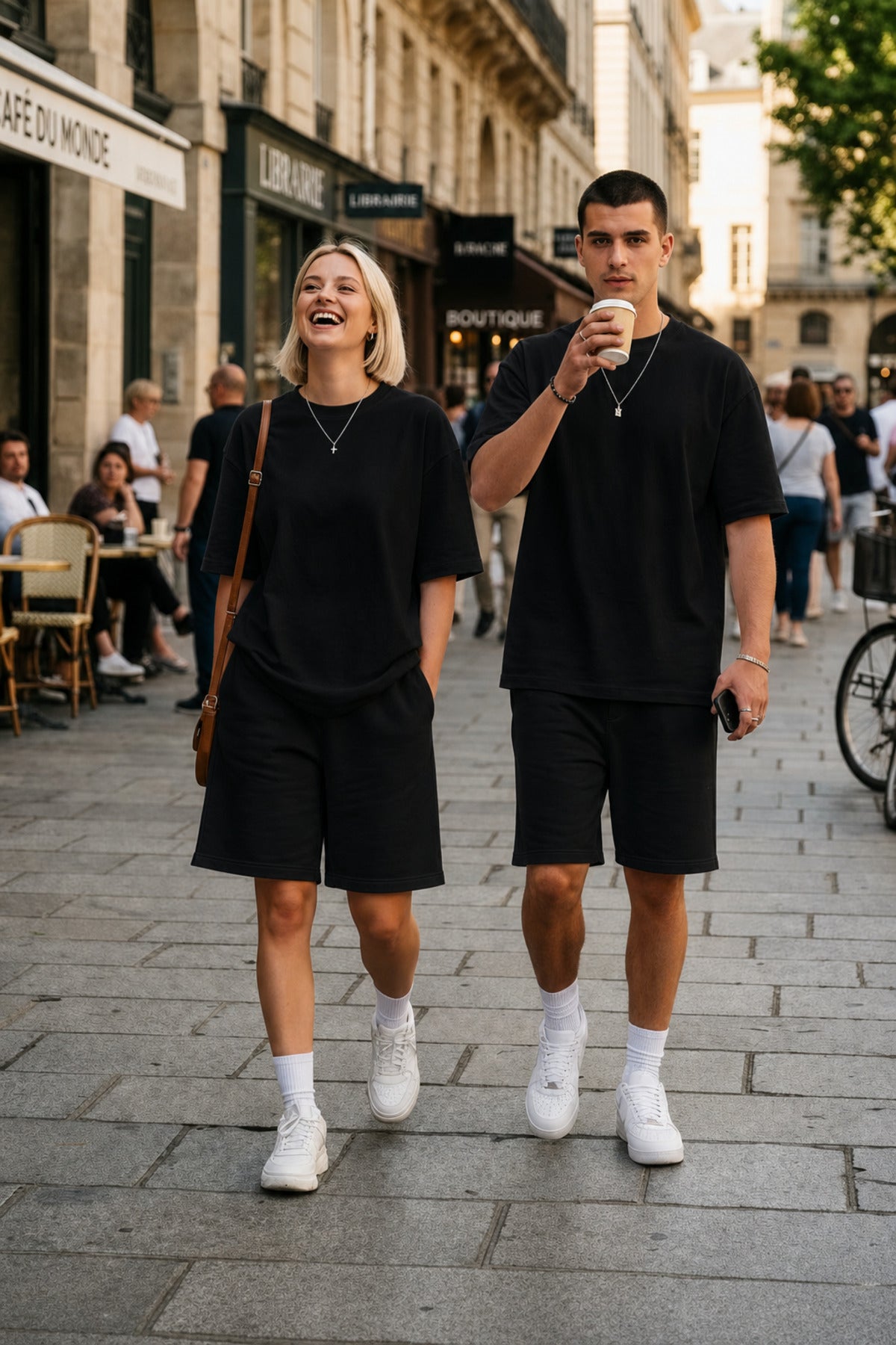 Unisex Kadin Erkek Çi̇ft Kullanimina Uygun Oversi̇ze Kisa Kollu Şort Takim (tek Adet ) - Siyah - 2