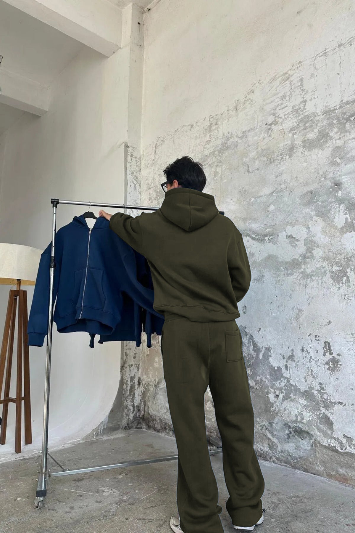 Erkek Bol Kalıp Kapşonlu Eşofman Takımı - Haki - 2