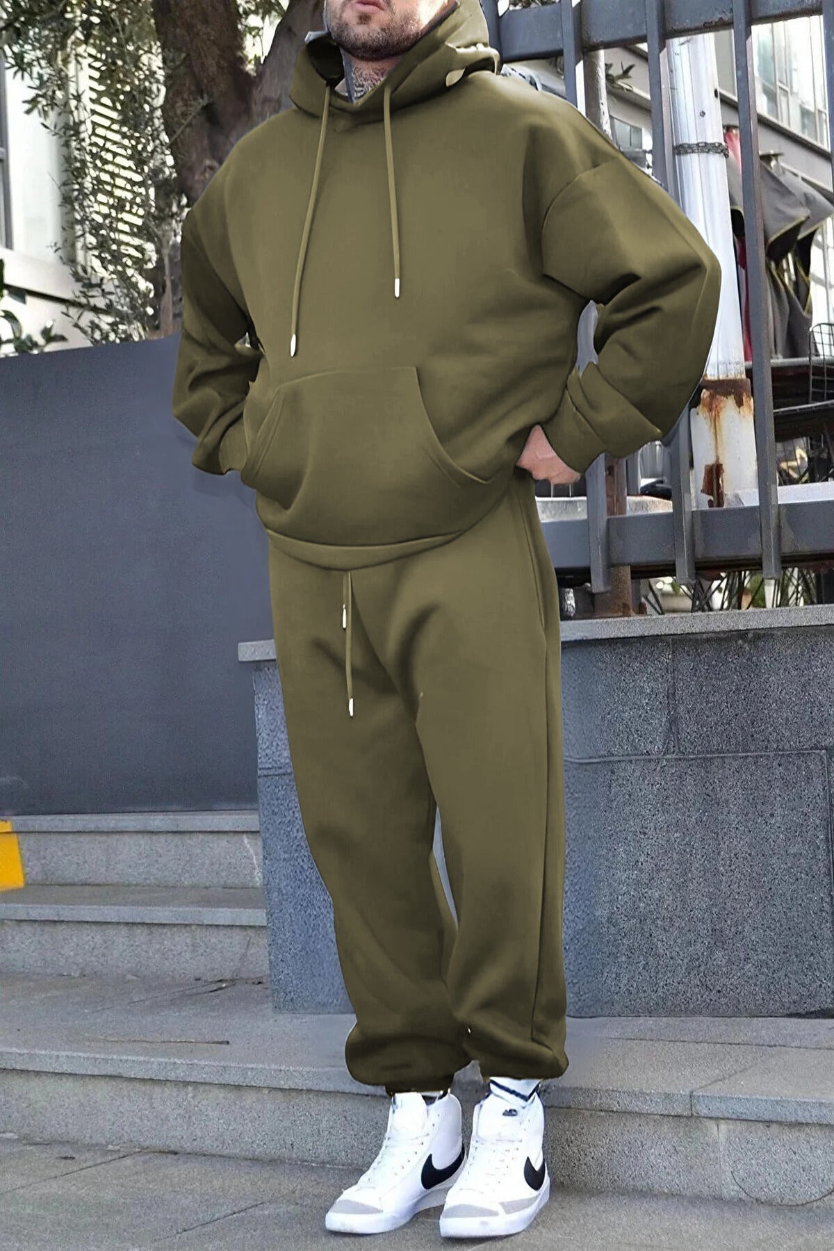 Erkek Efsane Model Bol Kesim Eşofman Takımı - Açık Haki - 2