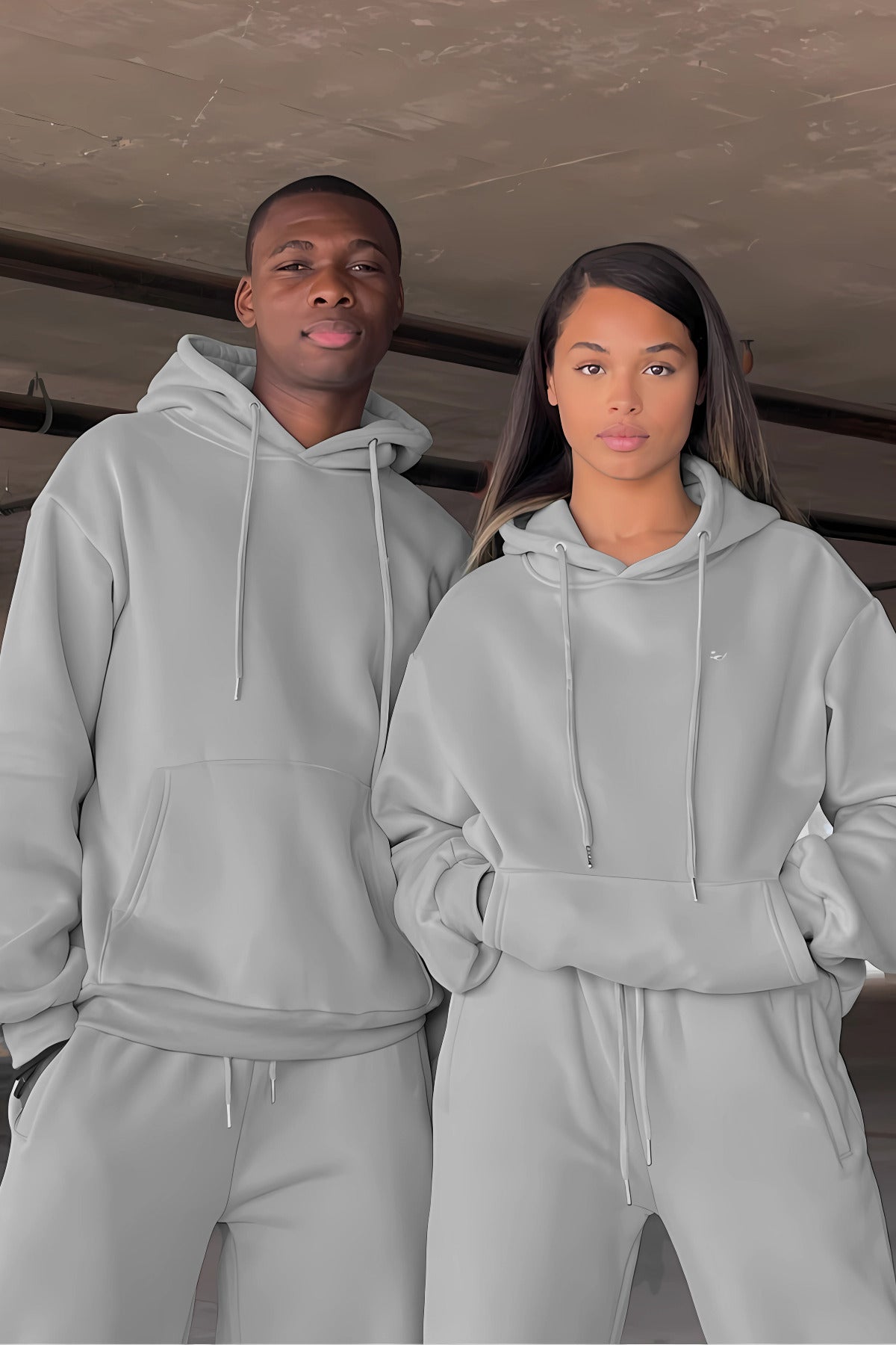Çiftlere Özel (tekli̇) Oversize Couple Eşofman Takımı - Gri - 1