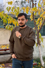 Erkek Haki Bisiklet Yaka İçi Polarlı 3 İplik Pamuklu Regular Fit Unisex Sweatshirt - Haki - 2