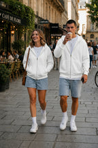 Unisex Kapüşonlu Oversize Full Fermuarli Rahat Kesi̇m Mevsi̇mli̇k Yeni̇ Sezon Günlük Hirka - Beyaz - 2