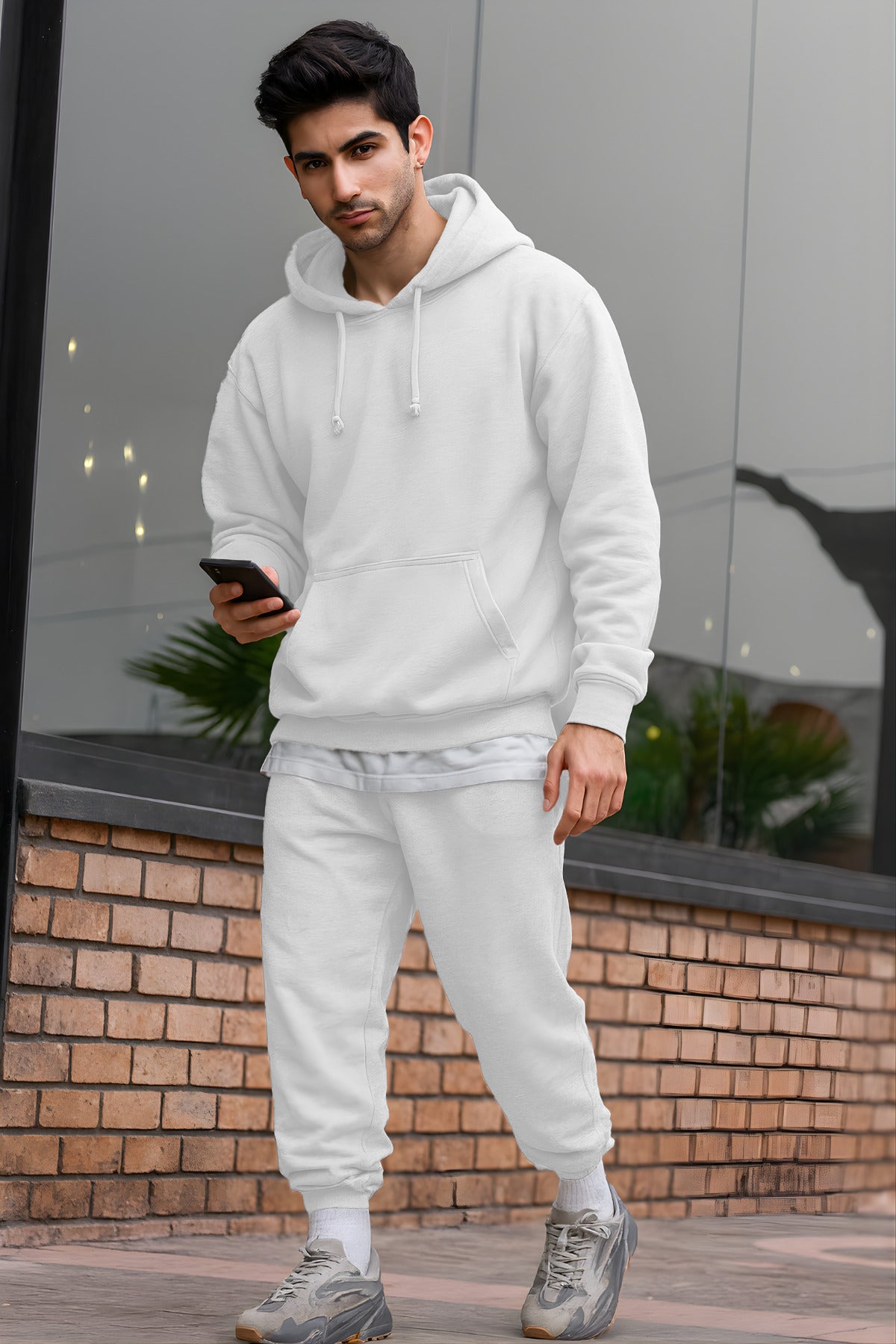 Erkek Oversize 3i̇pliki Şardonlu Basic Eşofman Takımı - Beyaz - 2
