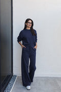 Kadin Modal Pamuklu Uzun Kollu Eşofman Takimi - Navy Blue - 1