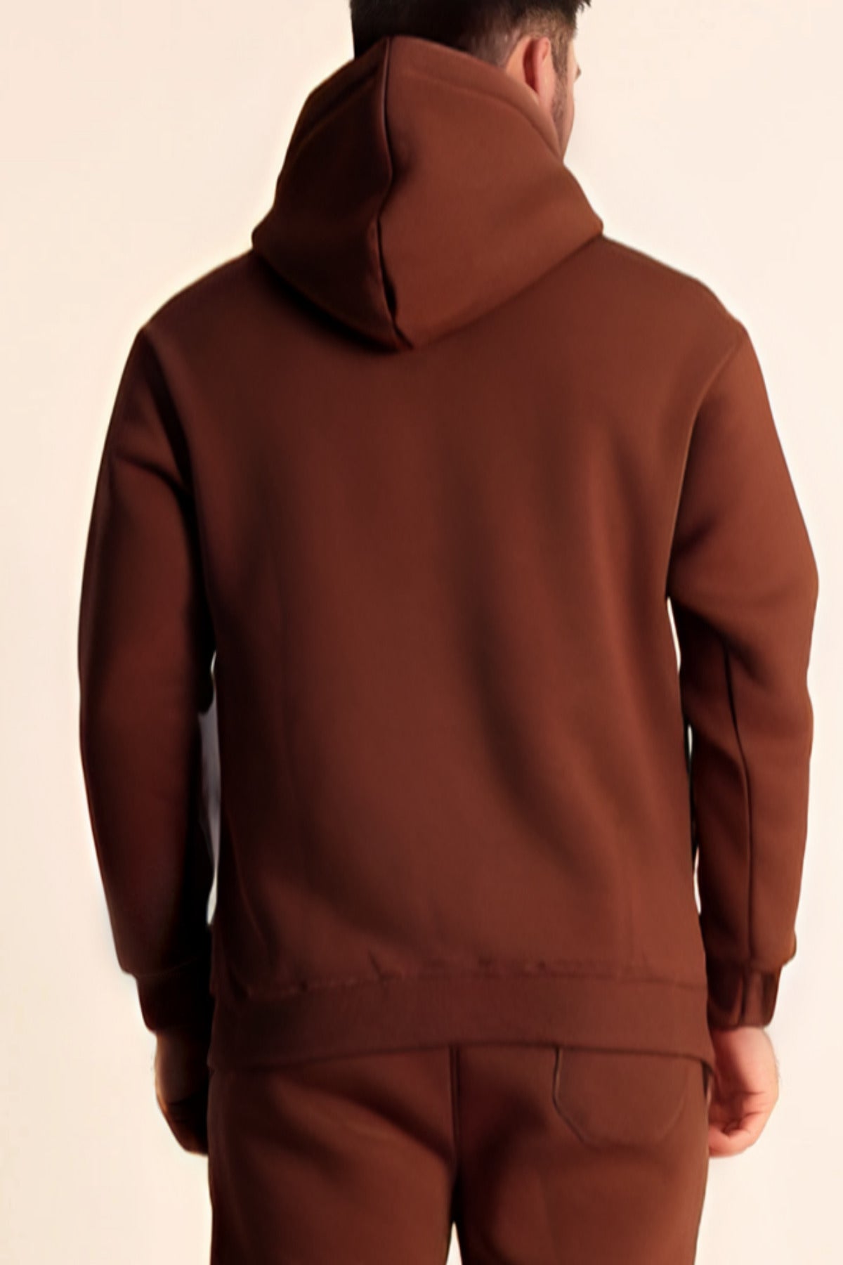 Erkek Rahat Kalın Pamuklu Kışlık Sweatshirt - Kahverengi - 3