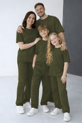 Unisex Kisa Kollu Modal 2 İ̇pli̇k Bisiklet Yaka Oversize Yazlik Ai̇le Kombi̇ni̇ (tekli̇) - Yeşil - 1
