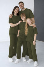 Unisex Kisa Kollu Modal 2 İ̇pli̇k Bisiklet Yaka Oversize Yazlik Ai̇le Kombi̇ni̇ (tekli̇) - Yeşil - 1