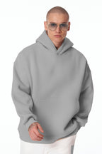 Erkek Bol Kesim Oversize 3 İ̇plik İ̇çi Pamuklu Şardonlu Kanguru Cep Kapşonlu Kışlık Hoodie Sweatshirt - Gri - 3