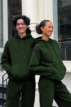 Kadın Erkek Trend Model Çiftlere Özel 3 İ̇plik Oversize Tekli Eşofman Takımı - Koyu Yeşil - 3
