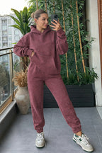 Kadin Kalin Comfort Sweatshi̇rt Yüksek Bel Eşofman Takimi - Mürdüm Melanj - 1