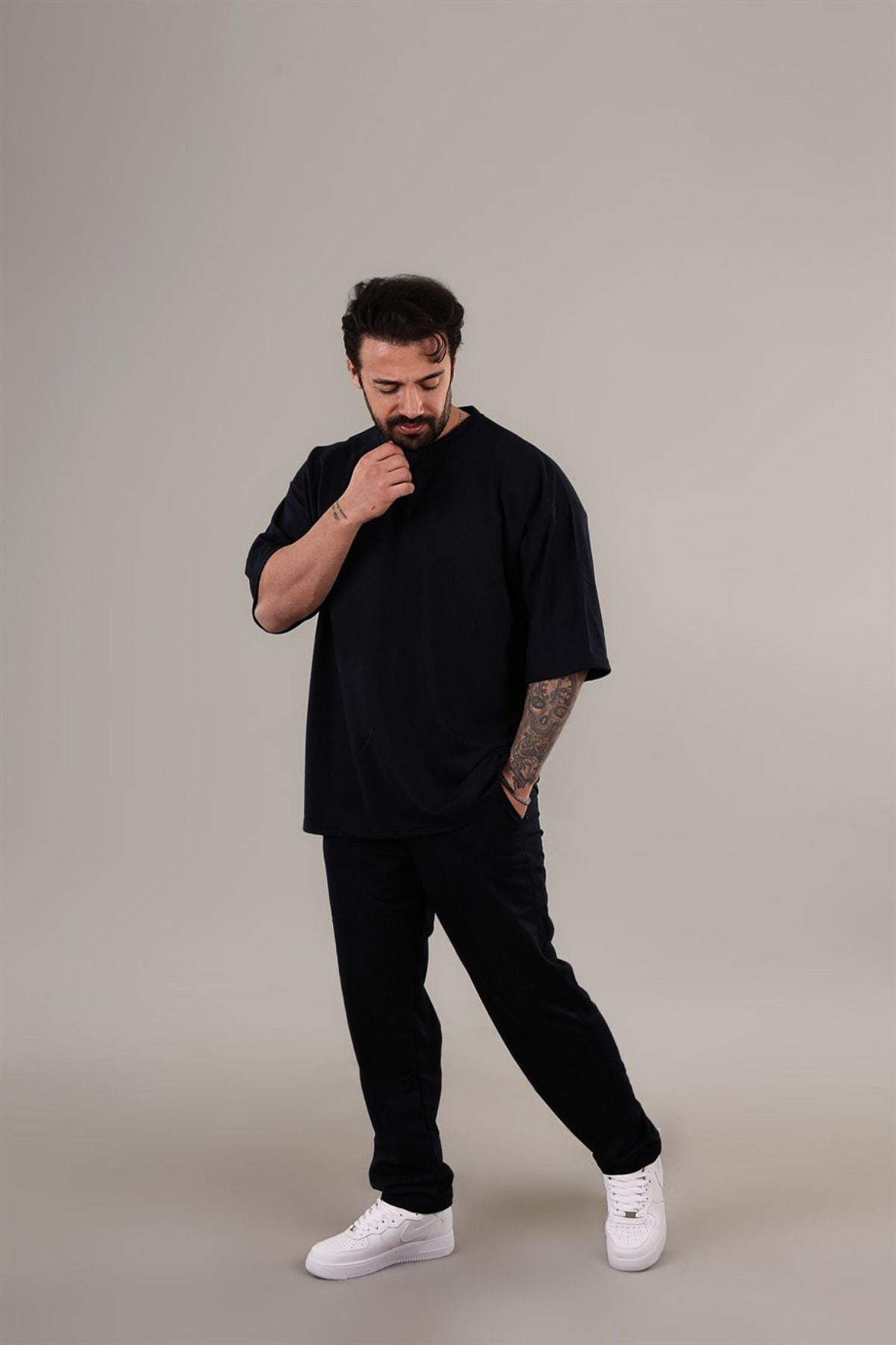 Erkek Oversize Kısa Kollu T-shirt Pijama Takımı - Siyah - 2