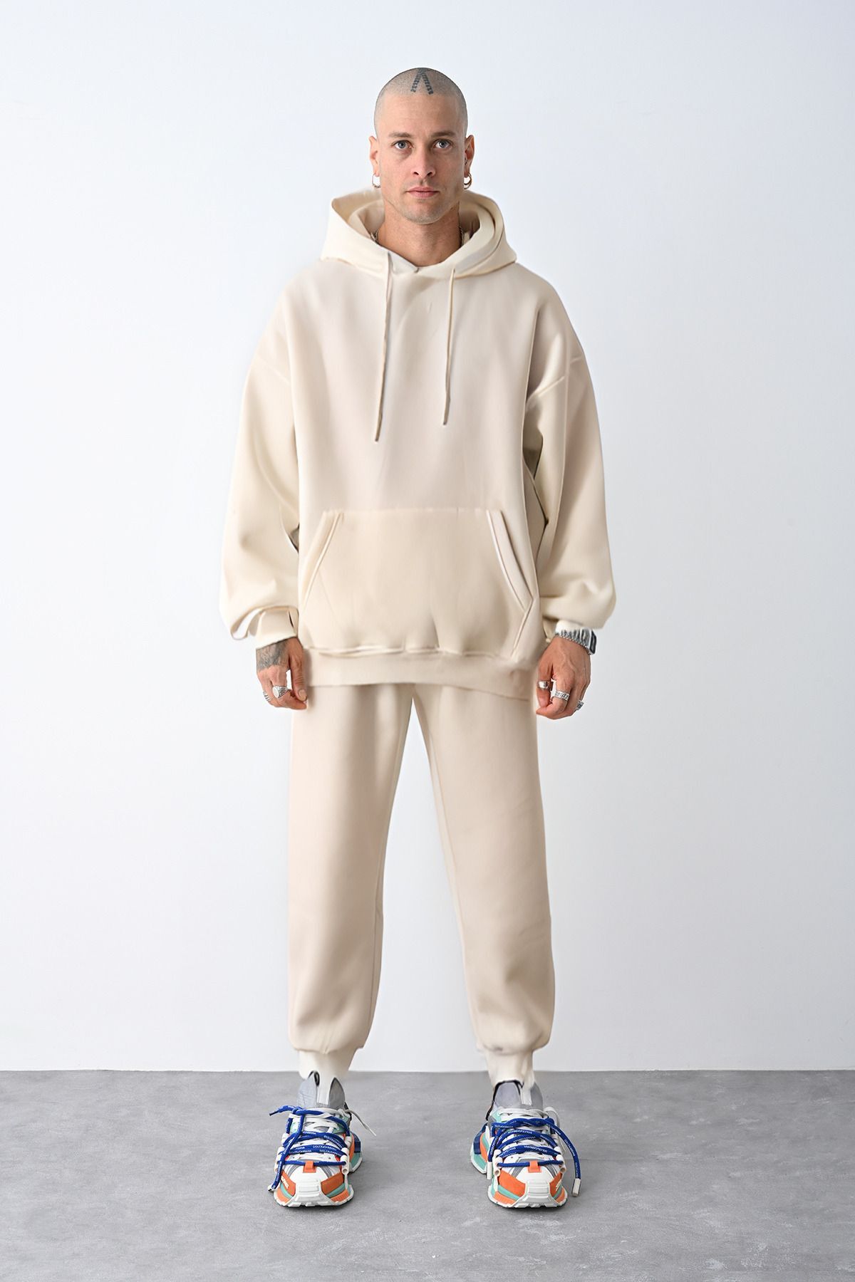 Erkek Oversi̇ze Jogger Bej Eşofman Takimi - Bej - 1