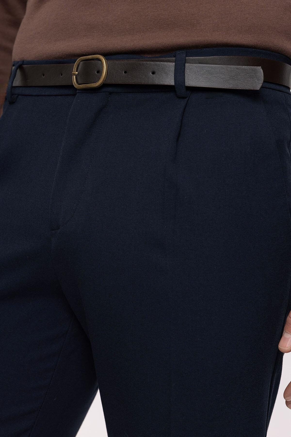 Erkek Lise Regular Esnek Likralı Bilek Boy Kumaş Pantolon - Lacivert - 6