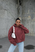 Kadin Mürdüm Melanj 3 İ̇pli̇k Oversi̇ze Rahat Günlük Yumuşak Kapüşonlu Sweatshirt - Mürdüm Melanj - 1