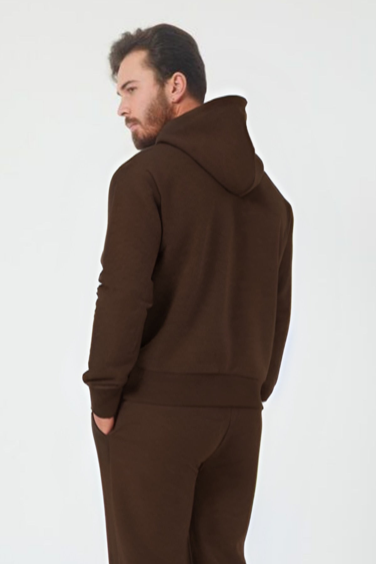 Erkek Trend Model Kanguru Cep Sweatshirt - Kahverengi - 2
