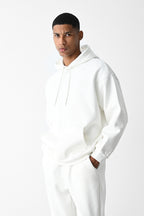 Erkek Kapşonlu Kanguru Cep Kışlık Sweatshirt - Beyaz - 3
