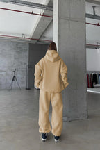 Kadın Paçası Lastikli Jogger Oversize Kışlık Eşofman Takımı - Bej - 4