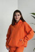 Kadın Kalın Mevsimlik Günlük Ve Spor Oversize Sweatshirt - Turuncu - 1