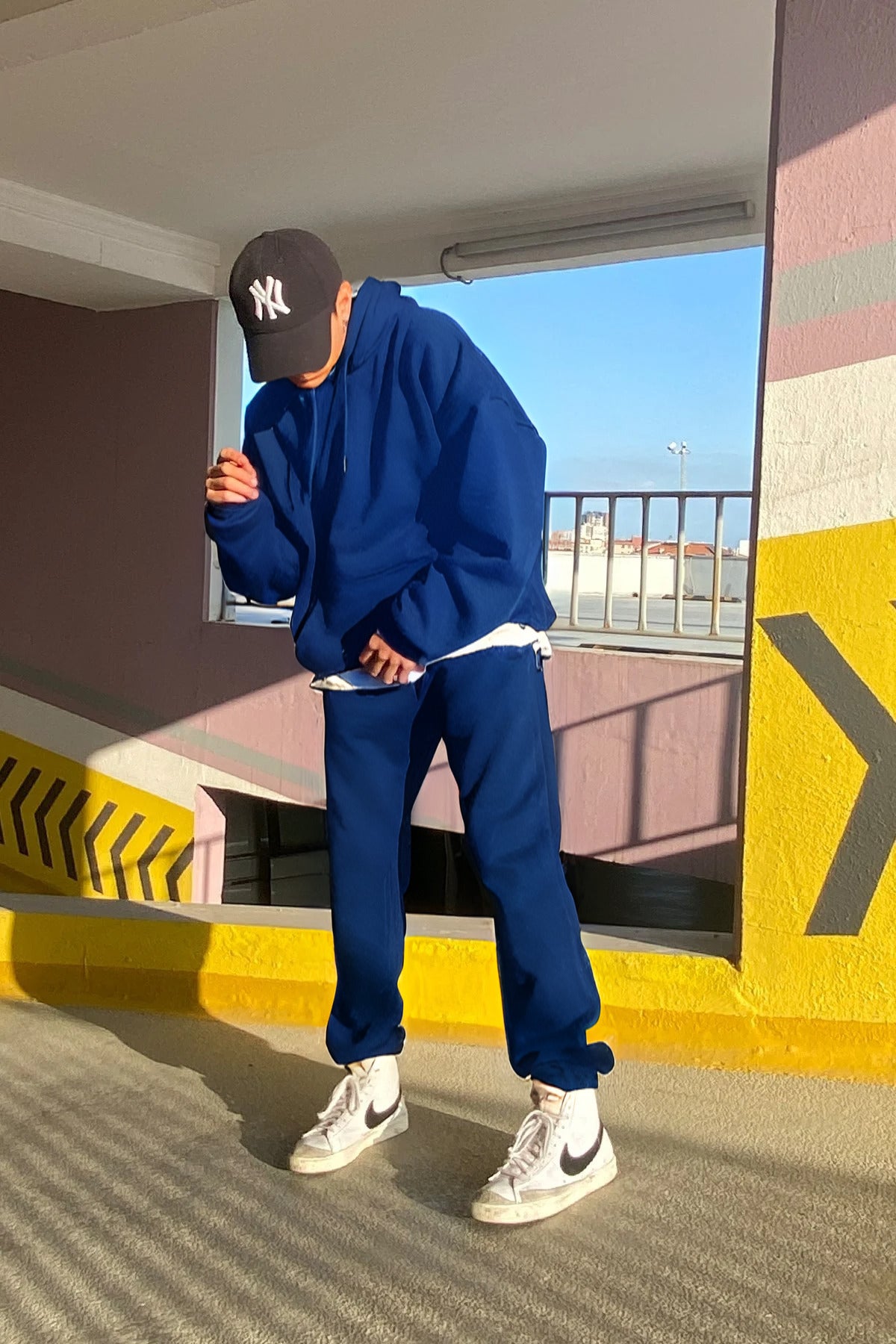 Erkek Oversize Kalıp Kalın Rahat Pamuklu Eşofman Takımı Premium Quality - Saks Mavi - 3