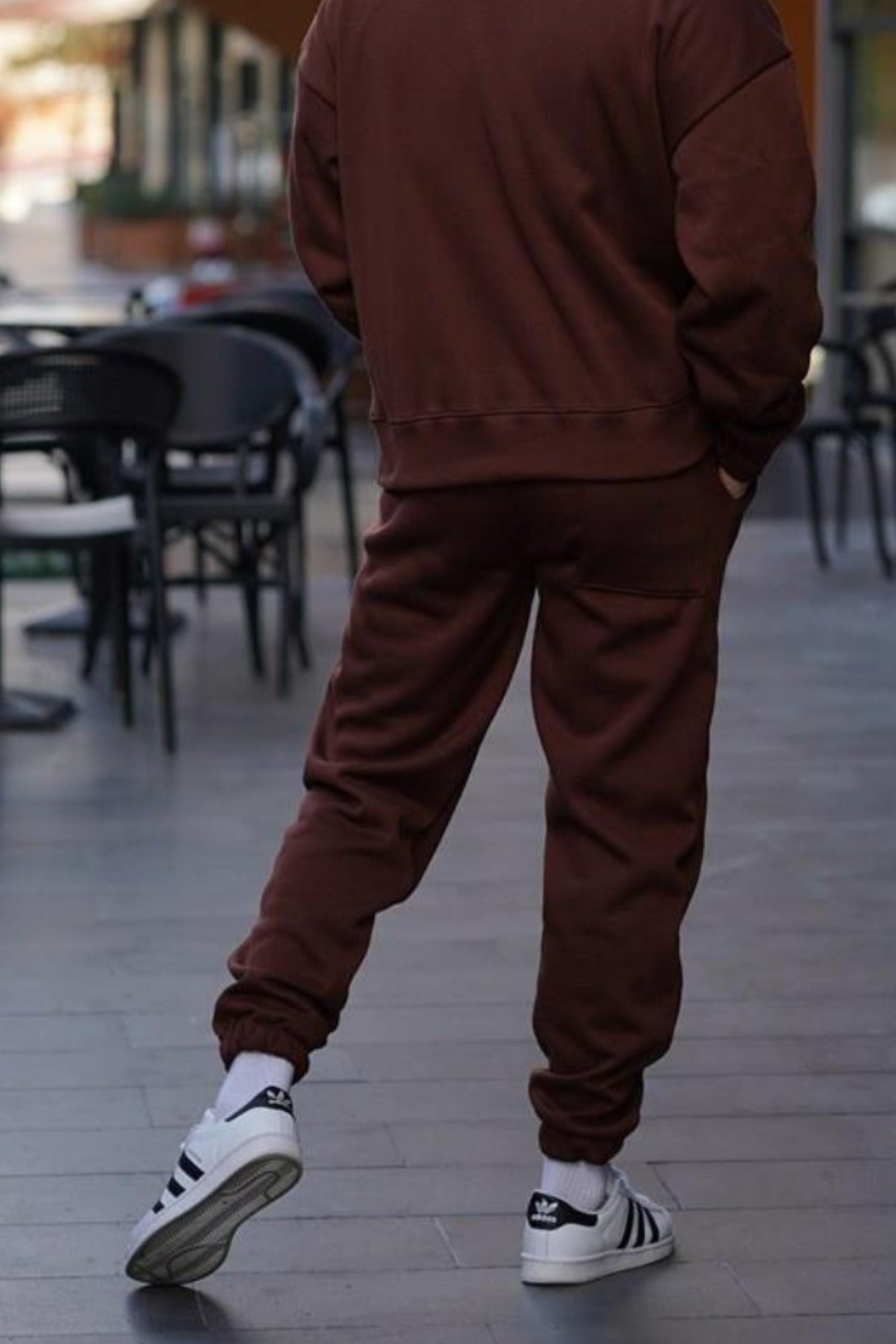 Erkek Yan Cepli Jogger Paçası Lastikli Eşofman Altı - Kahverengi - 4