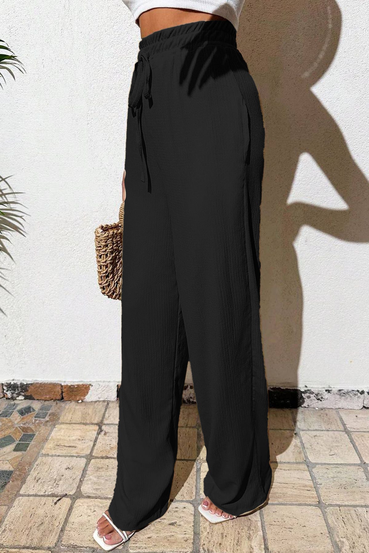 Kadın Basic Premium Model Bürümcük Palazzo Alt - Siyah - 2