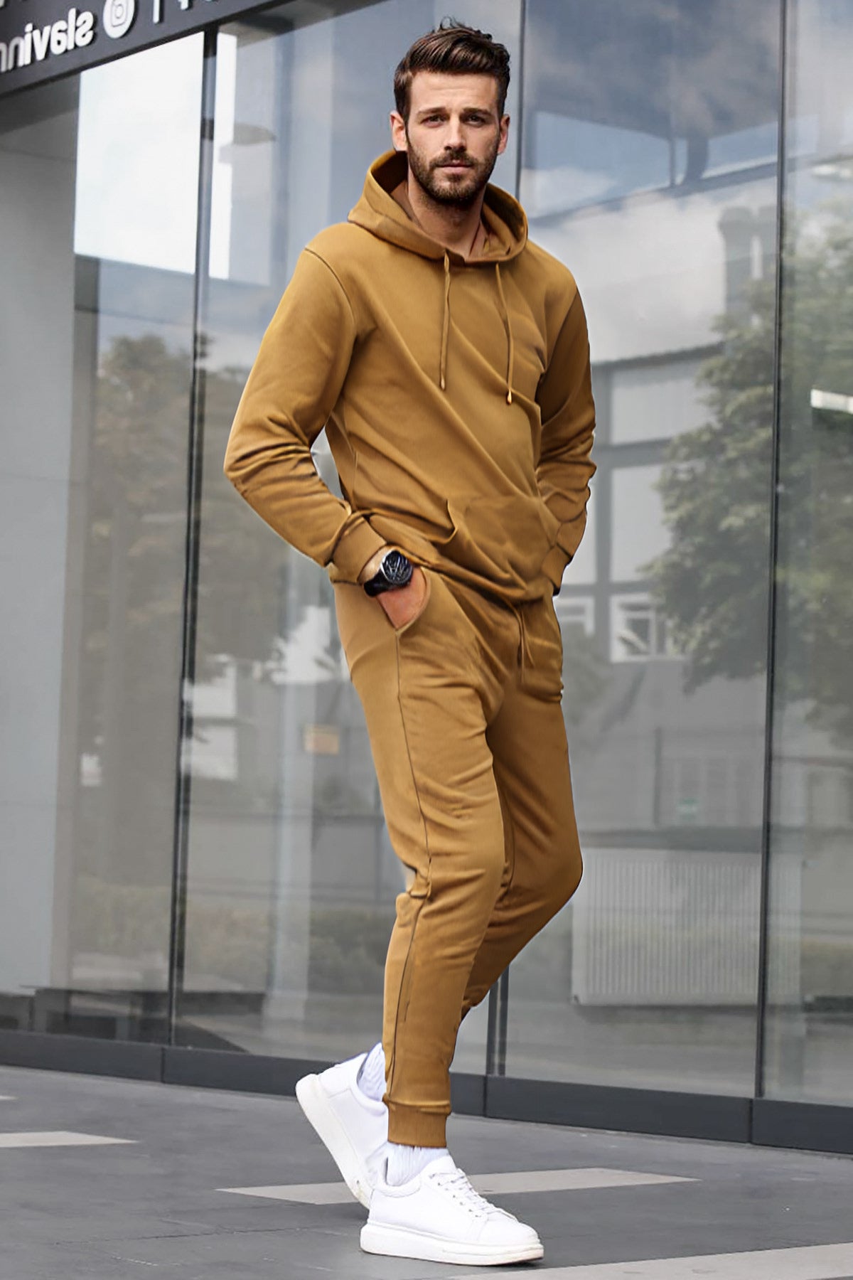 Erkek Mevsimlik Trend Model Günlük Eşofman Takımı - Vizon - 2