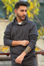 Erkek Kapşonlu Kanguru Cepli̇ 3 İ̇pli̇k Oversi̇ze Sweatshi̇rt - Füme - 2