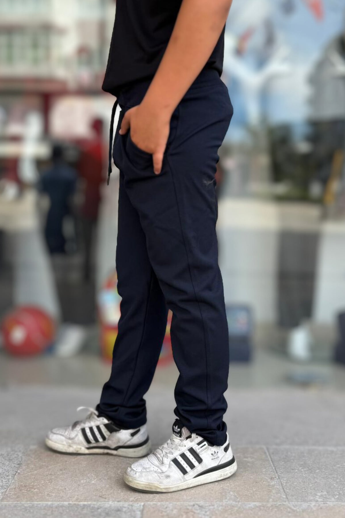 Çocuk Trend Beli Bağlamalı Ayarlanabilir Ortaokul Okul Pantolon - Lacivert - 3