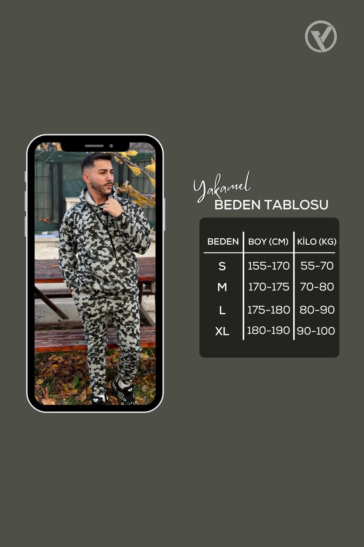 Ob Comfort Kapüşonlu Kanguru Cep Oversize Lastik Paça Kamuflaj Eşofman Takımı - Çok Renkli - 7