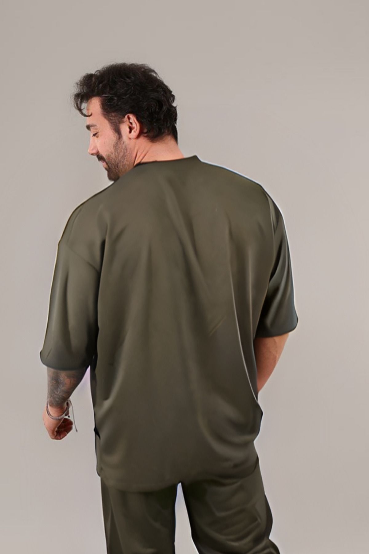 Erkek Oversize Comfort Penye T-shirt - Haki - 3