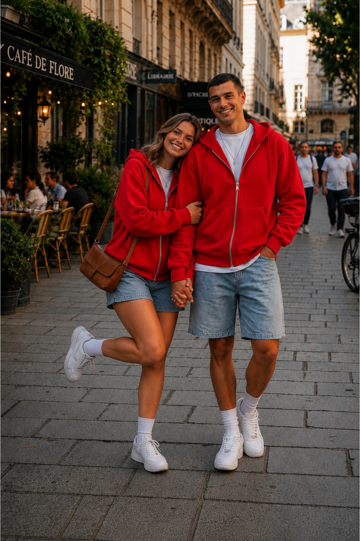 Unisex Kapüşonlu Oversize Full Fermuarli Rahat Kesi̇m Mevsi̇mli̇k Yeni̇ Sezon Günlük Hirka - Kırmızı - 3