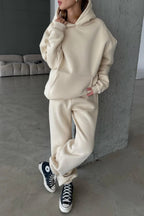 Kadın Paçası Lastikli Jogger Oversize Kışlık Eşofman Takımı - Vizon - 2
