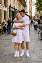 Unisex Kadin Erkek Çi̇ft Kullanimina Uygun Oversi̇ze Kisa Kollu Şort Takim (tek Adet ) - Lila - 3