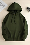 Unisex 3 İ̇plik Kapşonlu İ̇çi Pamuklu Şardonlu Kanguru Cep Okul Sweatshirt - Haki - 1