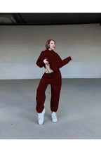 Kadın Oversize Spor Ve Günlük Jogger Paçası Lastikli Eşofman Takımı - Bordo - 3