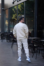 Erkek Unisex 3 İ̇plik Bej Takim Bisiklet Yaka Sweatshirt Ve Eşofman Altı - Bej - 2