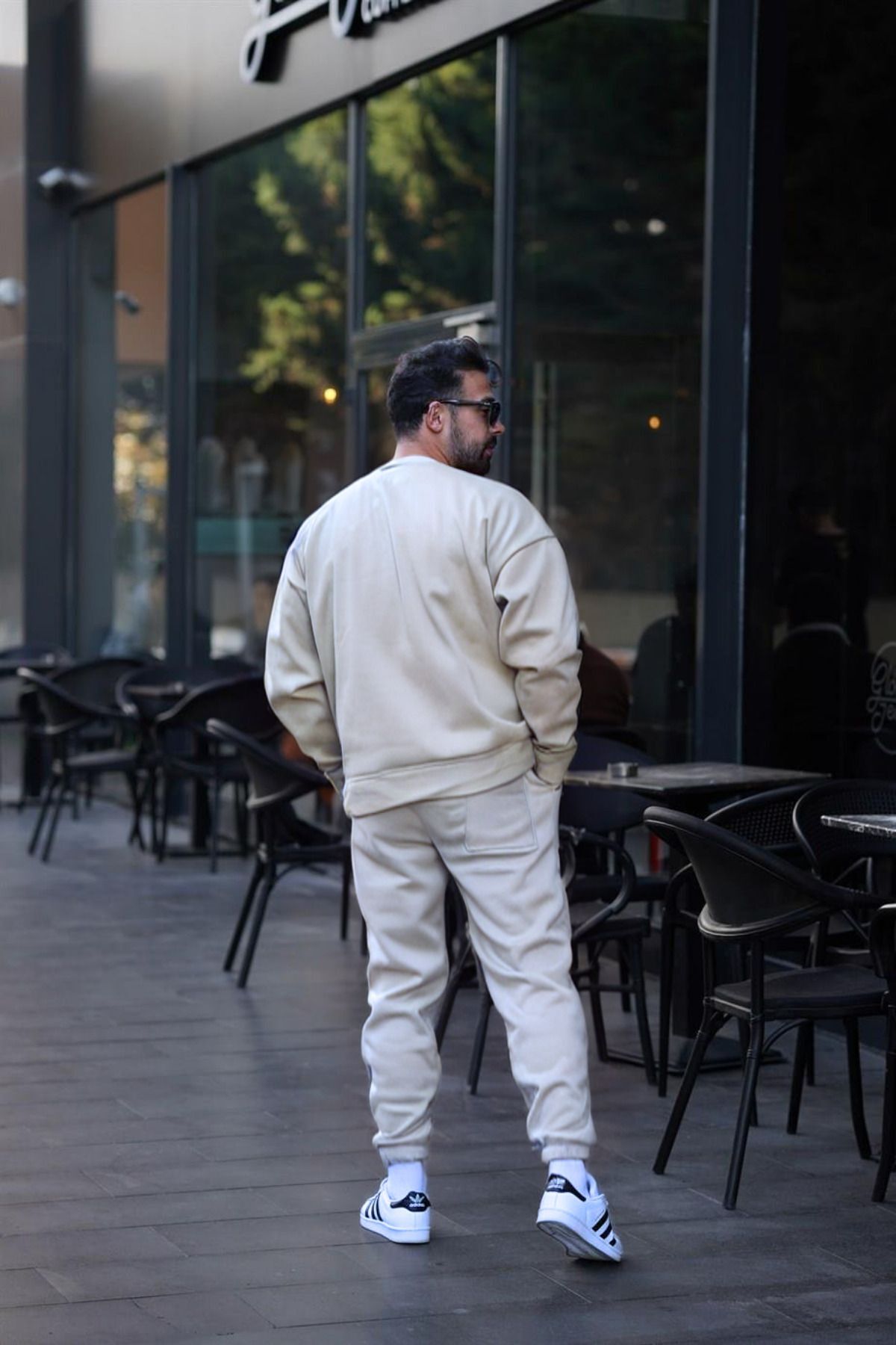 Erkek Unisex 3 İ̇plik Bej Takim Bisiklet Yaka Sweatshirt Ve Eşofman Altı - Bej - 2