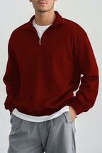 Erkek Dik Yaka Fermuarlı Sweatshirt 3 İplik Puf - Kırmızı - 2