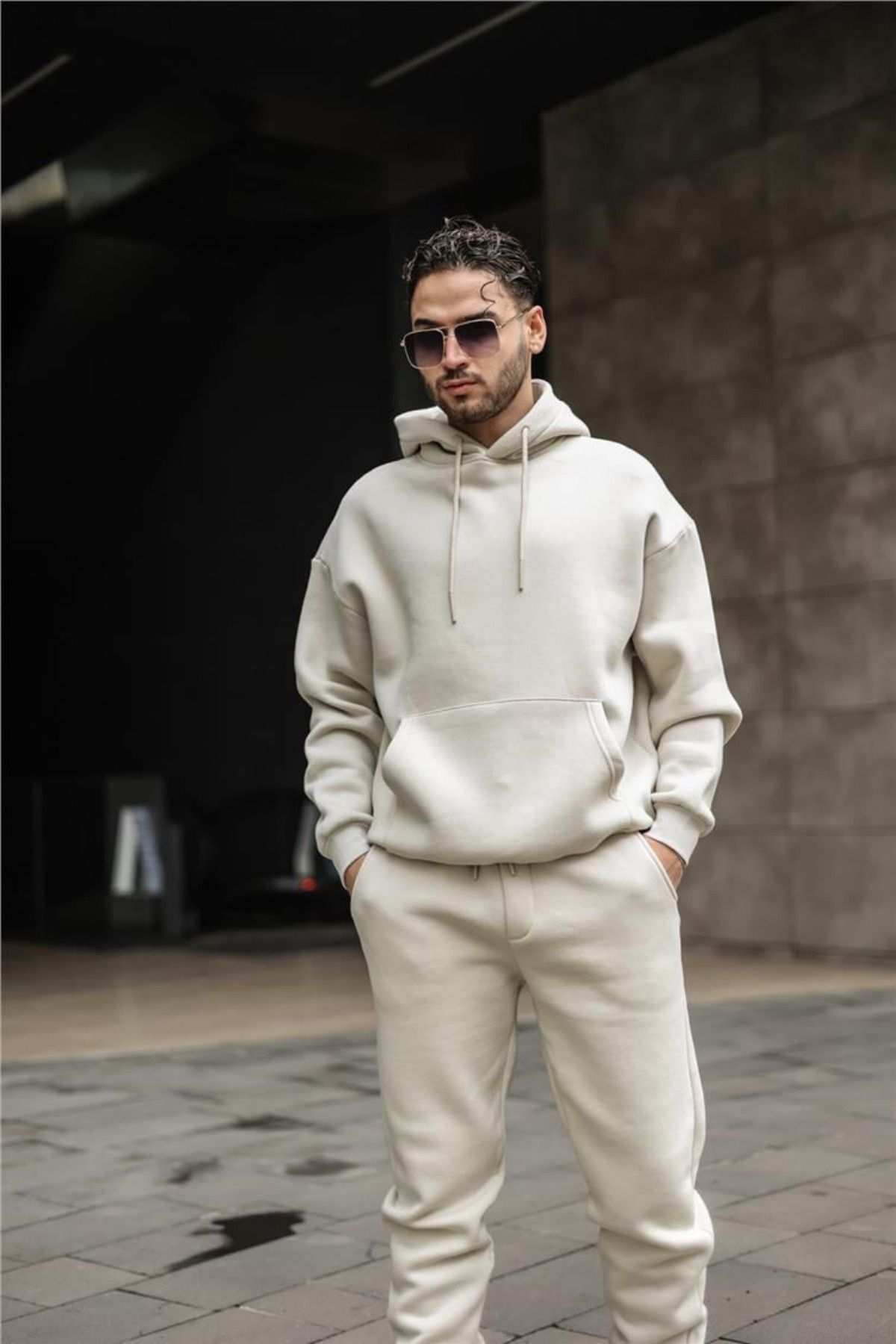 Erkek Özel Seri̇ Baybayan Streetwear Eşofman Takimi - Bej - 3