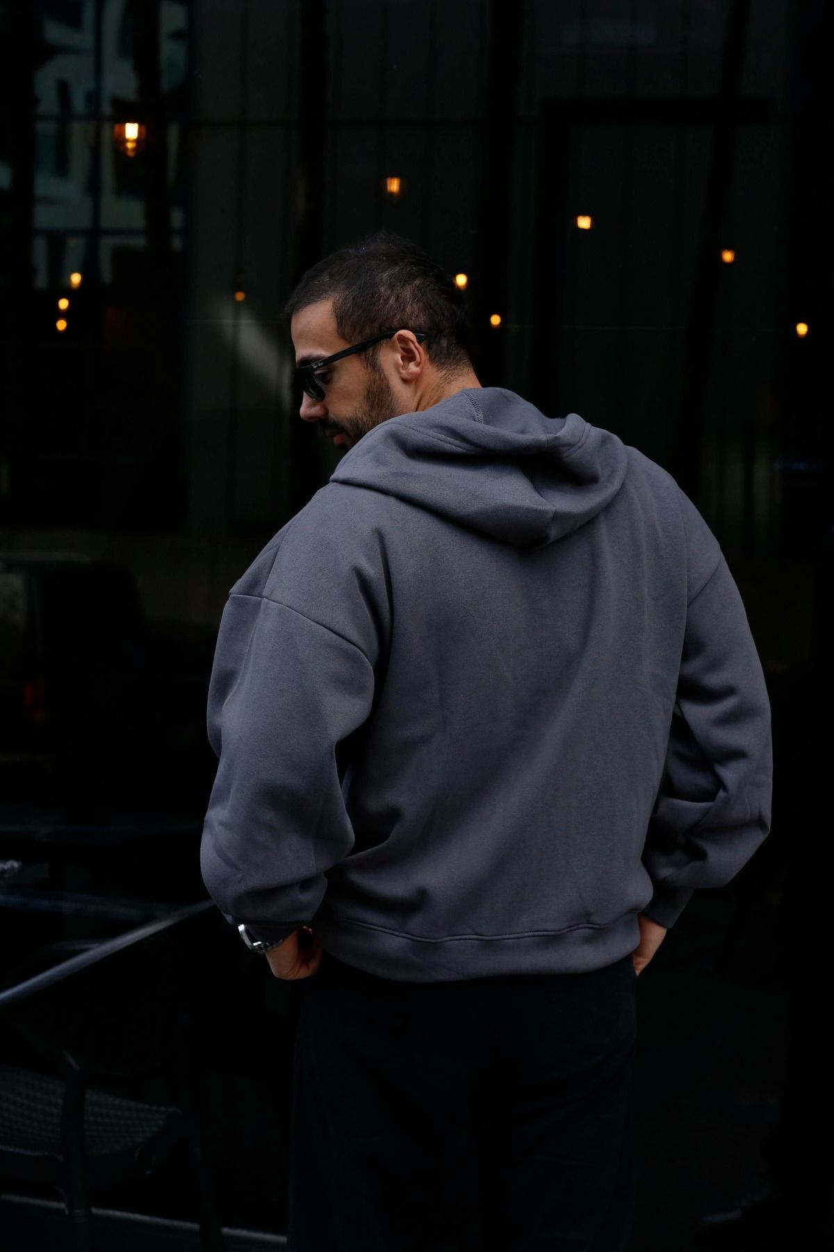 Erkek 3 İ̇plik Smoked Tam Fermuarlı Hoodie Sweatshirt - Füme - 4