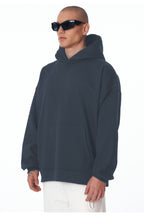 Erkek Bol Kesim Oversize 3 İ̇plik İ̇çi Pamuklu Şardonlu Kanguru Cep Kapşonlu Kışlık Hoodie Sweatshirt - Füme - 2