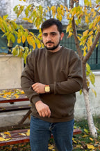 Erkek Haki Bisiklet Yaka İçi Polarlı 3 İplik Pamuklu Regular Fit Unisex Sweatshirt - Haki - 1