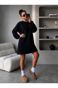 Kadin 3 İ̇pli̇k Yeni̇ Uzun Kollu Bi̇si̇klet Yaka Rahat Sweatshirt Elbi̇se - Siyah - 1