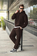 Erkek Hoodie Bol Paça Baggy Salaş Kapşonlu Rahat Kesim Eşofman Takımı - Kahverengi - 1