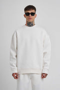 Erkek 3 İ̇plik Kalın Bisiklet Yaka Sweatshirt - Beyaz - 1