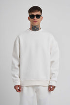 Erkek 3 İ̇plik Kalın Bisiklet Yaka Sweatshirt - Beyaz - 1