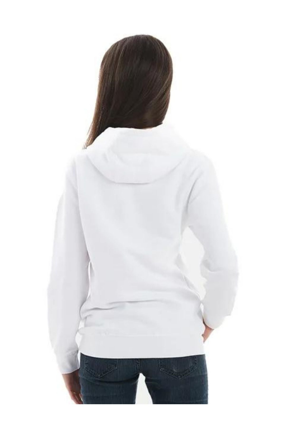Unisex Beyaz Baskısız Kanguru Cepli Kapüşonlu 3 İ̇plik Şardonlu Sweatshirt Oversize Hoodie - Beyaz - 3