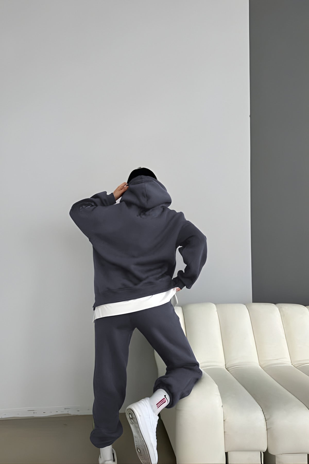 Kadın 3i̇plik Şardonlu Basic Spor Ve Model Eşofman Takımı - Füme - 2