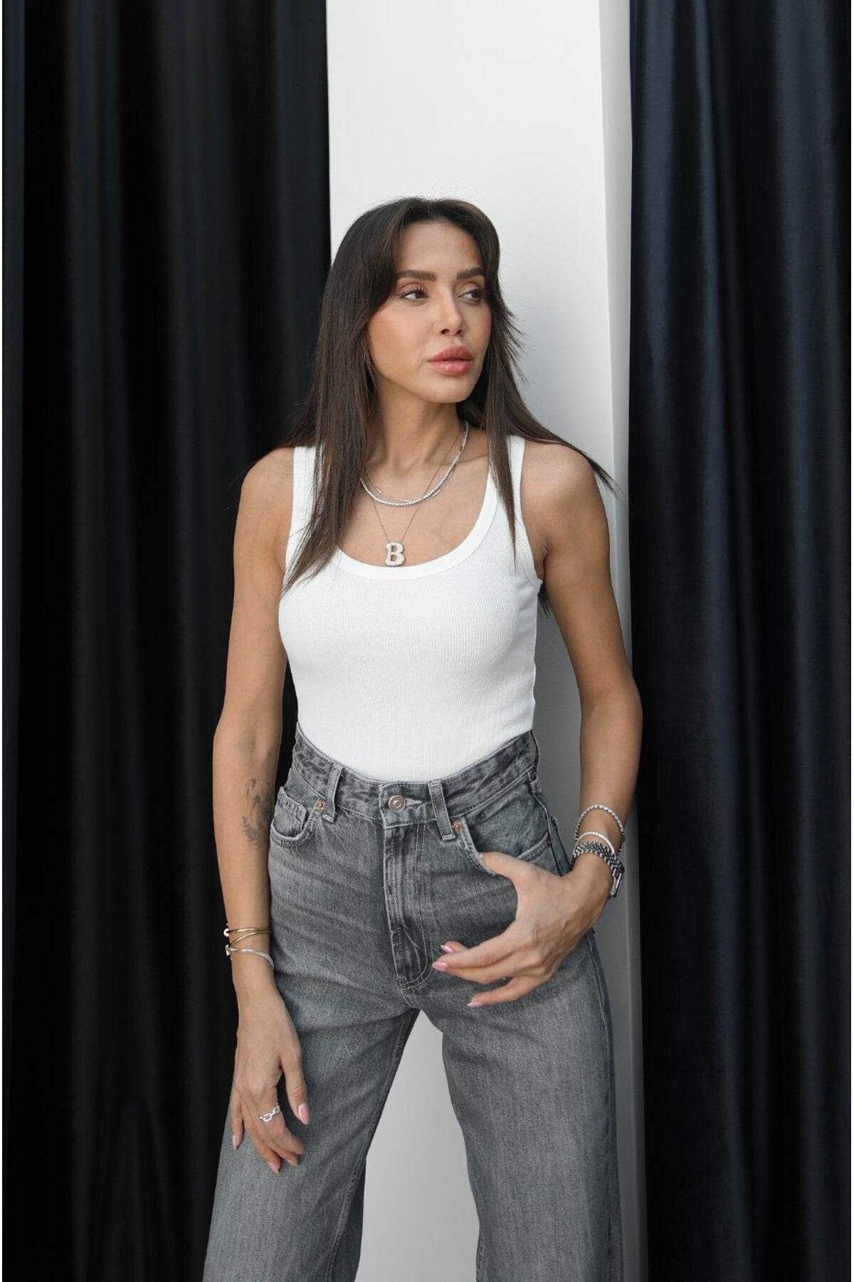 Kadin Fi̇ti̇lli̇ Esnek Kalin Askili Ti̇şört Atlet Body - Beyaz - 3