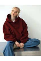 Oversize Kapşonlu Basic Baskısız Okul Sweatshirt - Bordo - 3